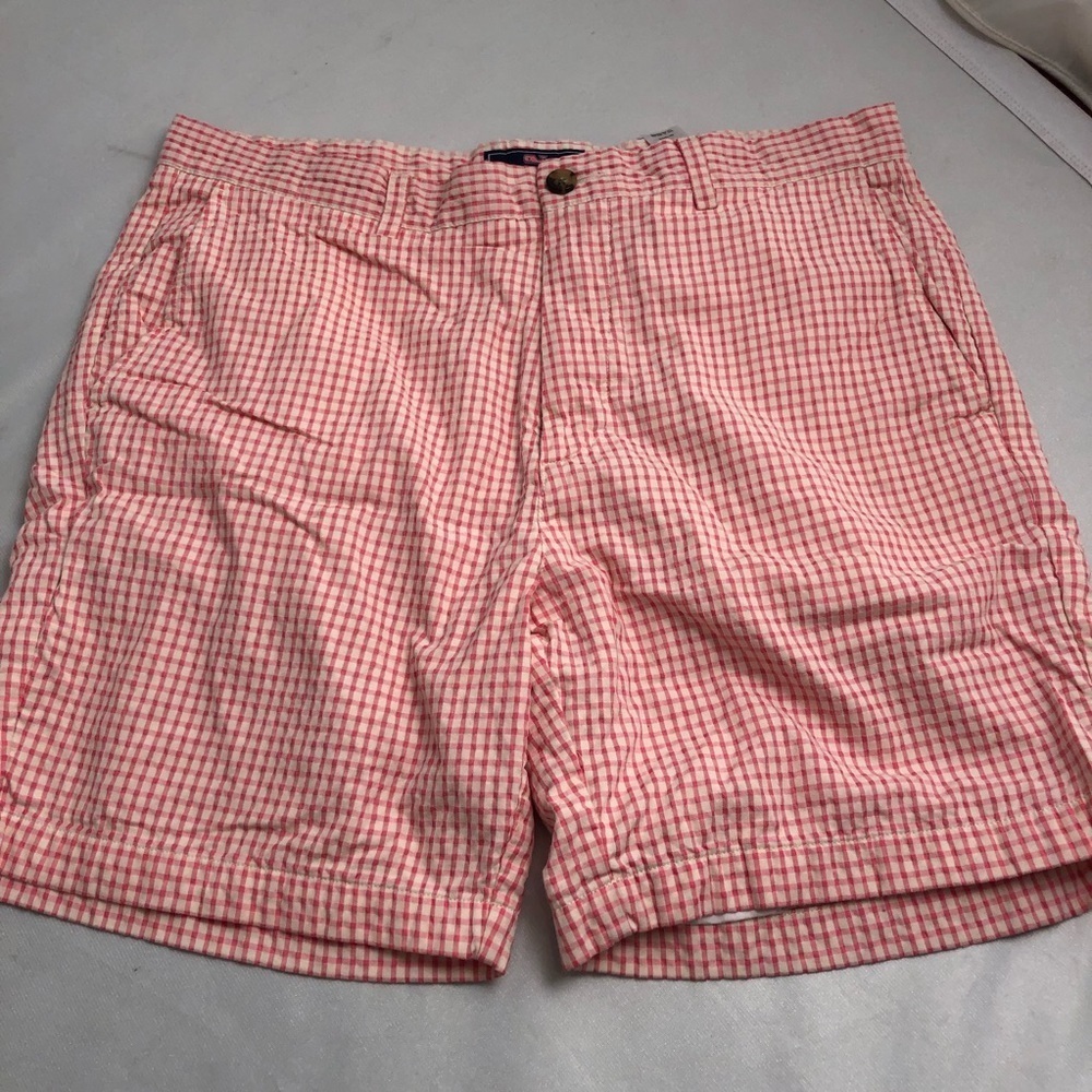 Vineyard Vines pink white checkered breaker shorts